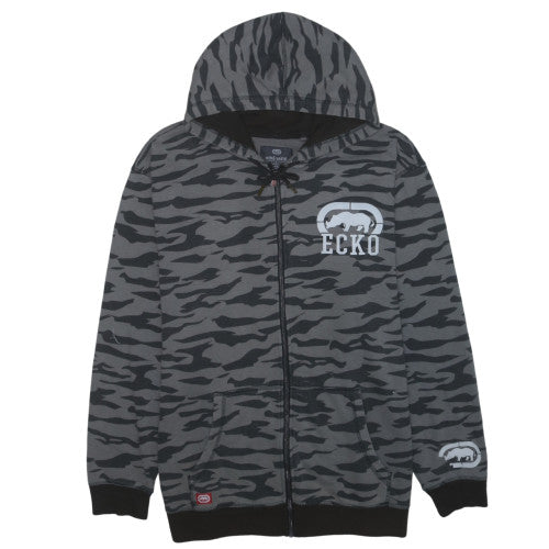 Ecko Unltd Men's Grey Camouflage Full Zip Hoodie 4XL Longline