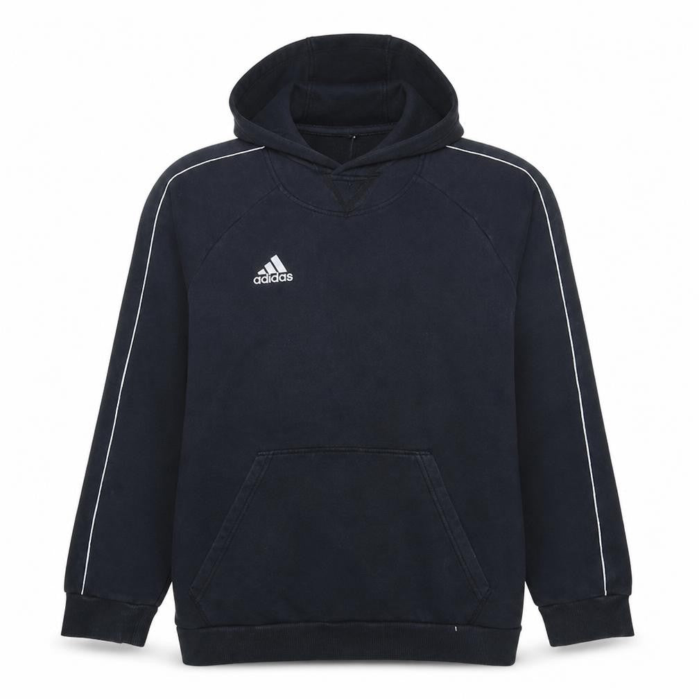 Front view of Adidas Men's Black Pullover Hoodie, size L, Sports Fleece Sweatshirt