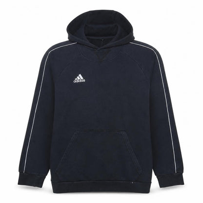 Front view of Adidas Men's Black Pullover Hoodie, size L, Sports Fleece Sweatshirt