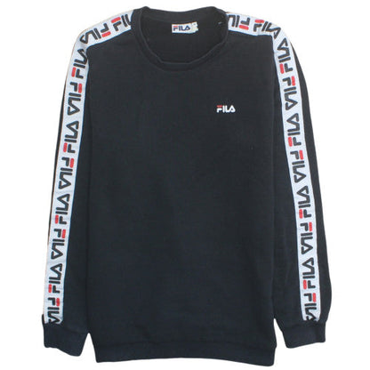 FILA Men’s Black Logo Tape Crew Neck Pullover Sweatshirt Size M