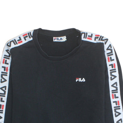 FILA Men’s Black Logo Tape Crew Neck Pullover Sweatshirt Size M