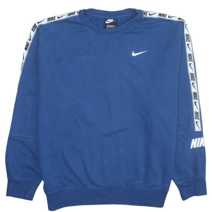 Nike Men Blue Logo Crew Neck Pullover Sweatshirt L Classic Fit