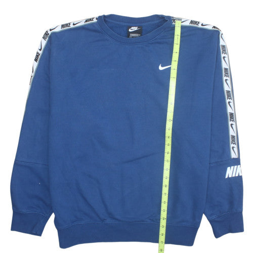Nike Men Blue Logo Crew Neck Pullover Sweatshirt L Classic Fit