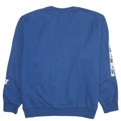 Nike Men Blue Logo Crew Neck Pullover Sweatshirt L Classic Fit
