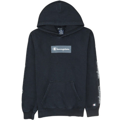 Champion Men's Black Pullover Hoodie Small Logo Fleece Sweatshirt