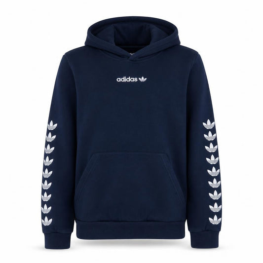 Front view of Adidas boys’ blue pullover hoodie 15-16 years fleece hooded sweatshirt