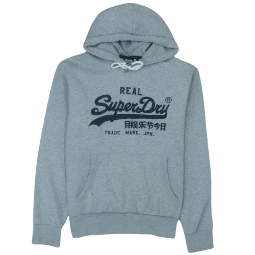 Superdry Mens Grey Pullover Hoodie 2XL Logo Fleece Sweatshirt