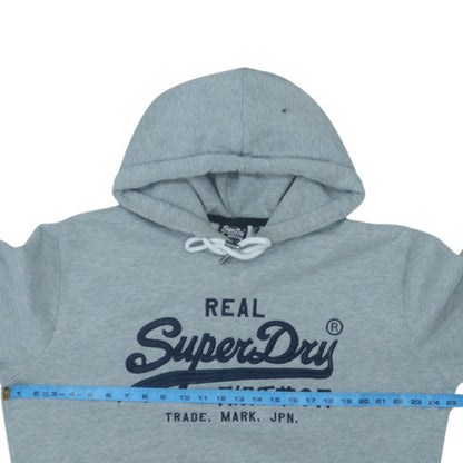 Superdry Mens Grey Pullover Hoodie 2XL Logo Fleece Sweatshirt