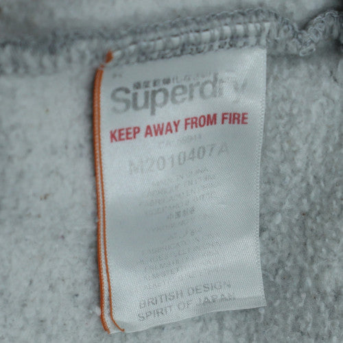 Superdry Mens Grey Pullover Hoodie 2XL Logo Fleece Sweatshirt
