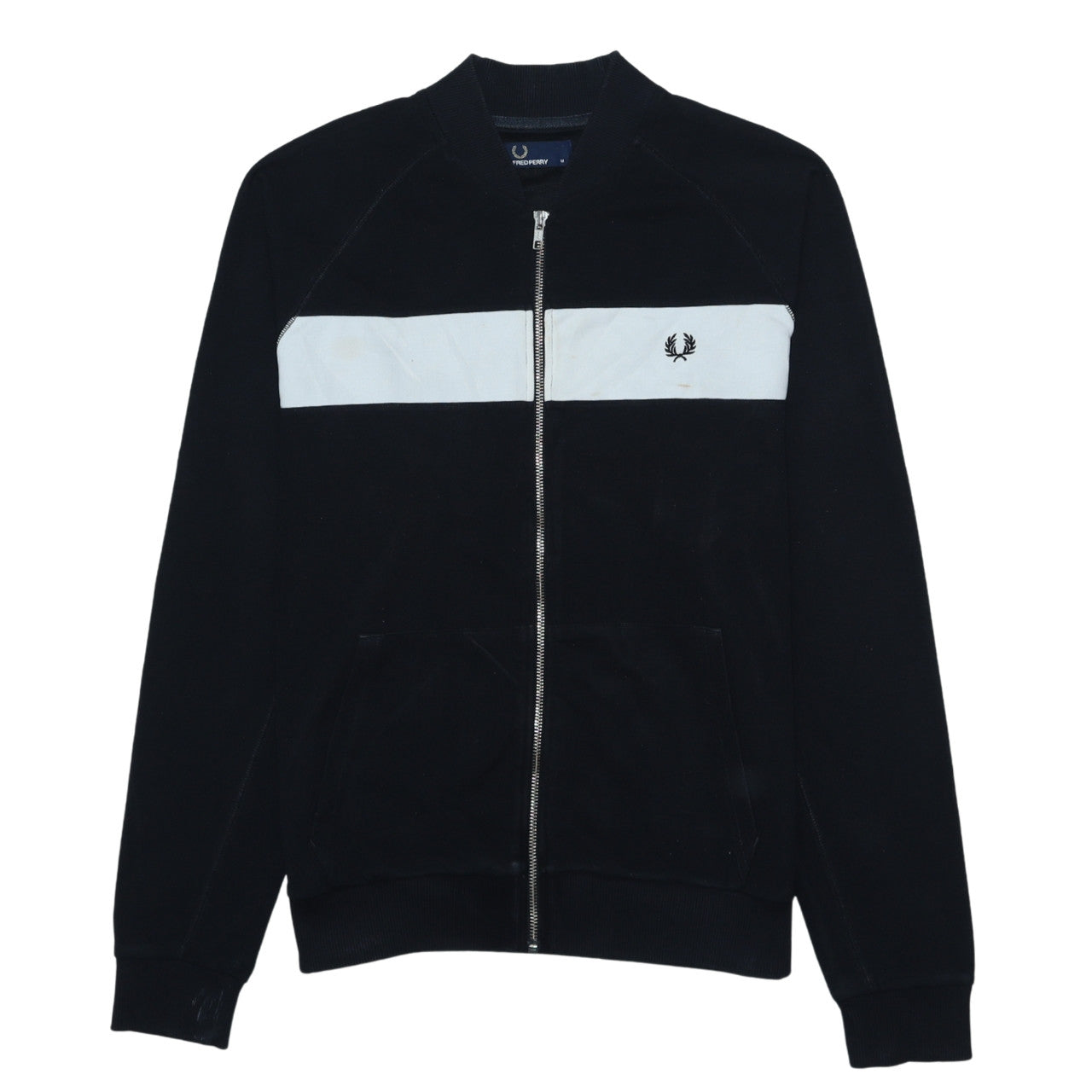 Fred Perry Men’s Black Track Jacket M Colourblock Full Zip Cotton Blend
