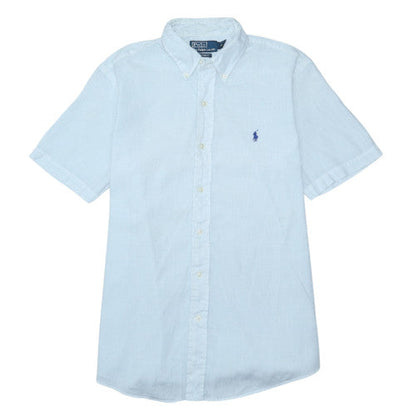 Ralph Lauren Men's Blue Linen Short Sleeve Slim Fit Button-Up Shirt M