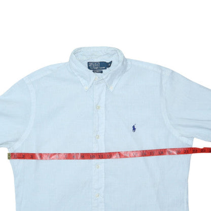 Ralph Lauren Men's Blue Linen Short Sleeve Slim Fit Button-Up Shirt M
