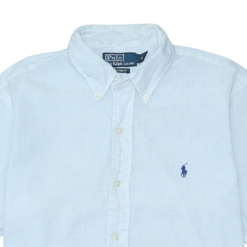 Ralph Lauren Men's Blue Linen Short Sleeve Slim Fit Button-Up Shirt M