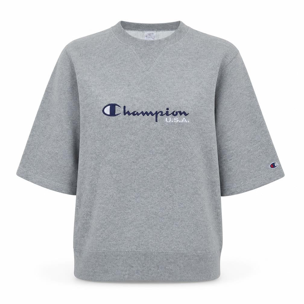 Champion Womens Grey Short Sleeve Crew Neck Sweatshirt Medium