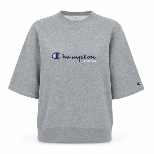 Champion Womens Grey Short Sleeve Crew Neck Sweatshirt Medium