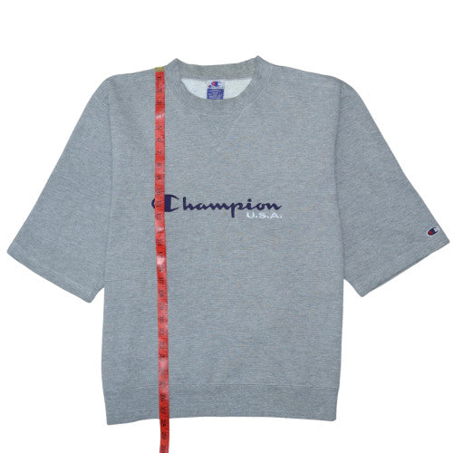 Champion Womens Grey Short Sleeve Crew Neck Sweatshirt Medium