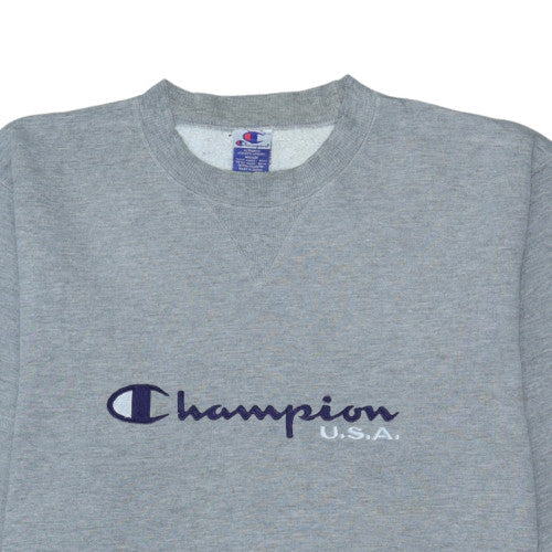 Champion Womens Grey Short Sleeve Crew Neck Sweatshirt Medium