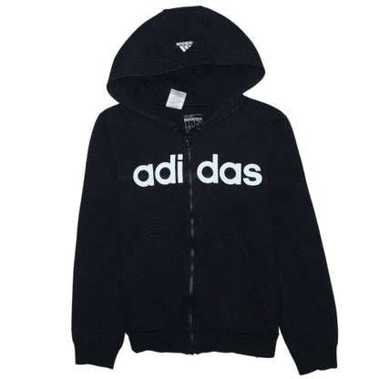 Adidas Girls Black Full Zip Hoodie 11-12 Years Essentials Logo Sweatshirt