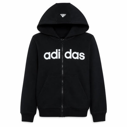 Front view of Adidas girls’ black full zip hoodie 11-12 years essentials logo sweatshirt