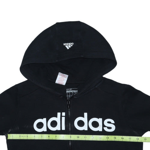 Adidas Girls Black Full Zip Hoodie 11-12 Years Essentials Logo Sweatshirt