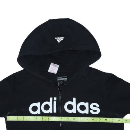 Adidas Girls Black Full Zip Hoodie 11-12 Years Essentials Logo Sweatshirt