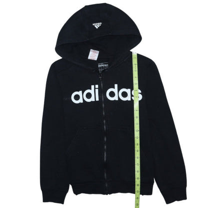 Adidas Girls Black Full Zip Hoodie 11-12 Years Essentials Logo Sweatshirt