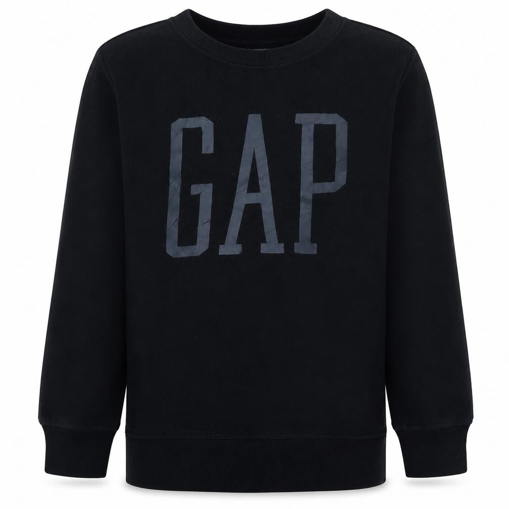 Front view of Gap girls’ black logo pullover sweatshirt, size 14, years crew neck fleece