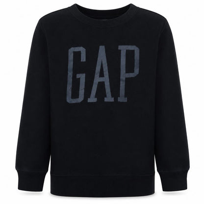 Front view of Gap girls’ black logo pullover sweatshirt, size 14, years crew neck fleece