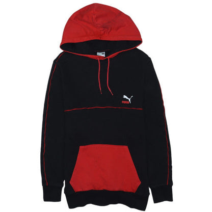 Puma Mens Black Red Pullover Hoodie Size S Logo Fleece Sweatshirt