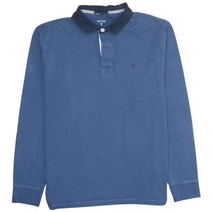 James Pringle Men's Blue Long Sleeve Cotton Polo Shirt Size L