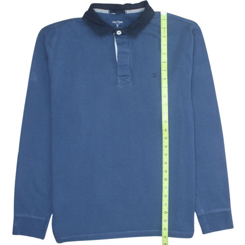 James Pringle Men's Blue Long Sleeve Cotton Polo Shirt Size L