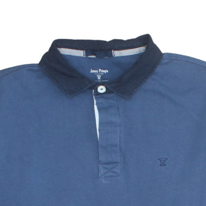 James Pringle Men's Blue Long Sleeve Cotton Polo Shirt Size L