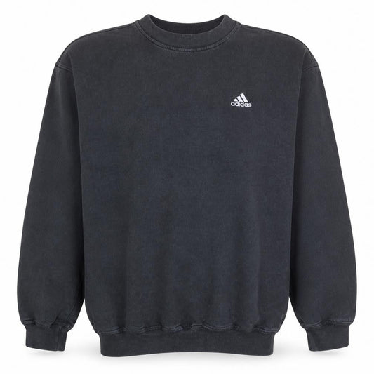 Front view of Adidas Men's Black Crew Neck Fleece Pullover Sweatshirt, size L