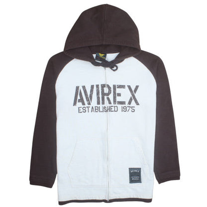 Avirex Men's White Full Zip Graphic Hoodie Size L