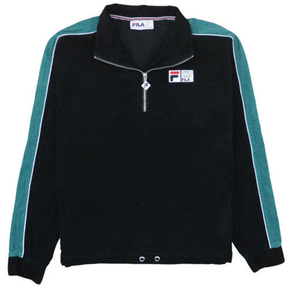 Fila Women Black Green 1/2 Zip Pullover Sweatshirt Size S