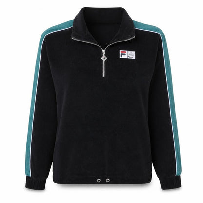 Fila Women Black Green 1/2 Zip Pullover Sweatshirt Size S