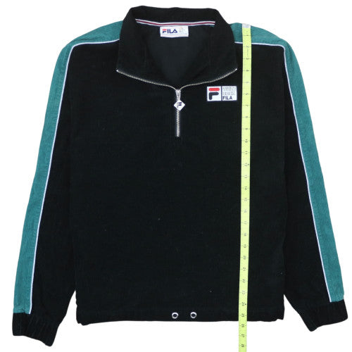 Fila Women Black Green 1/2 Zip Pullover Sweatshirt Size S