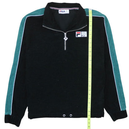Fila Women Black Green 1/2 Zip Pullover Sweatshirt Size S