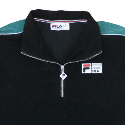 Fila Women Black Green 1/2 Zip Pullover Sweatshirt Size S