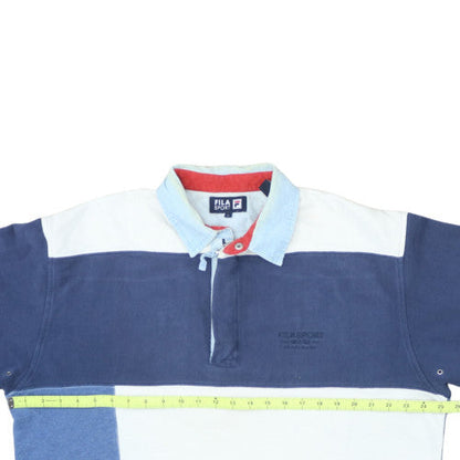 Fila Sport Men's Blue Colourblock Long Sleeve Polo - Size L