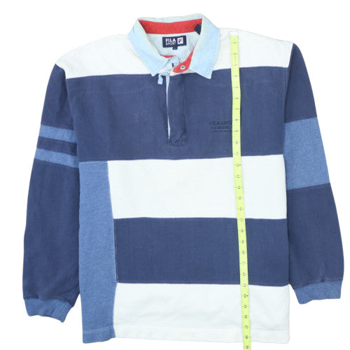 Fila Sport Men's Blue Colourblock Long Sleeve Polo - Size L