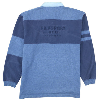 Fila Sport Men's Blue Colourblock Long Sleeve Polo - Size L
