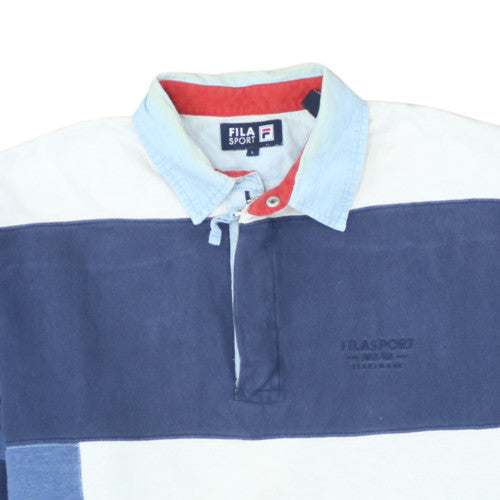 Fila Sport Men's Blue Colourblock Long Sleeve Polo - Size L