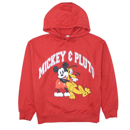 Disney Primark Women Red Mickey & Pluto Pullover Hoodie L