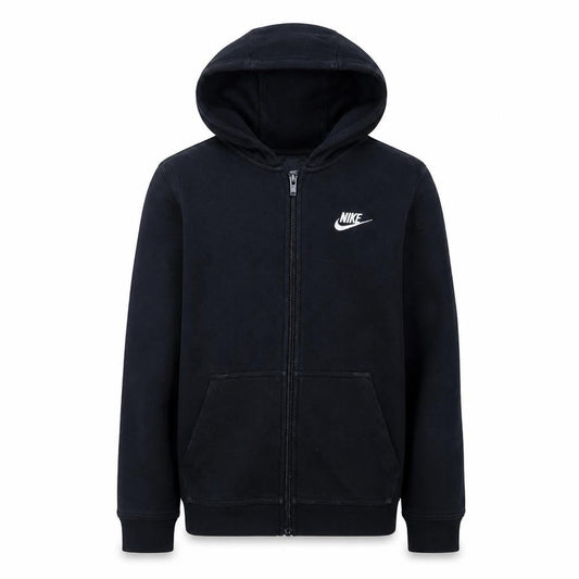 Front view of Nike boys’ black full zip hoodie size 158cm fleece zip up sweatshirt