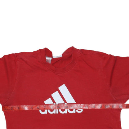 Adidas Boys Red 13-14 Years Sport Logo Short Sleeve Cotton T-Shirt