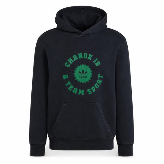 Front view of adidas Men's Black Pullover Hoodie S Sports Graphic Fleece Sweatshirt