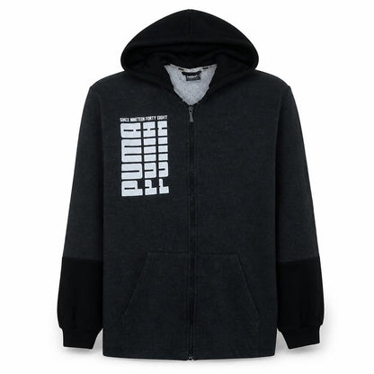 Front view of Puma Men's Black Full Zip Hoodie L Fleece Sportswear