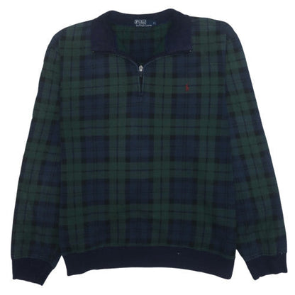 Ralph Lauren Men's Green Check 1/2 Zip Fleece Sweatshirt XL