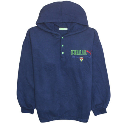 Puma Men's Blue Henley Hoodie L Vintage Fleece Sportswear